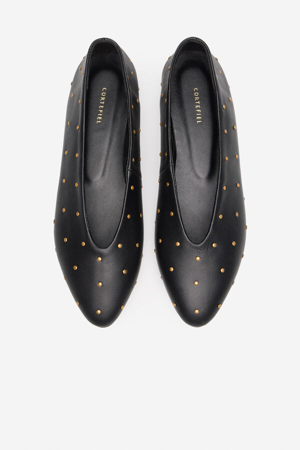 Cortefiel Studded leather ballerina Black
