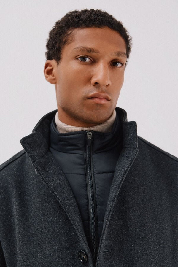 Cortefiel Coat with structured stand-up collar Dark grey