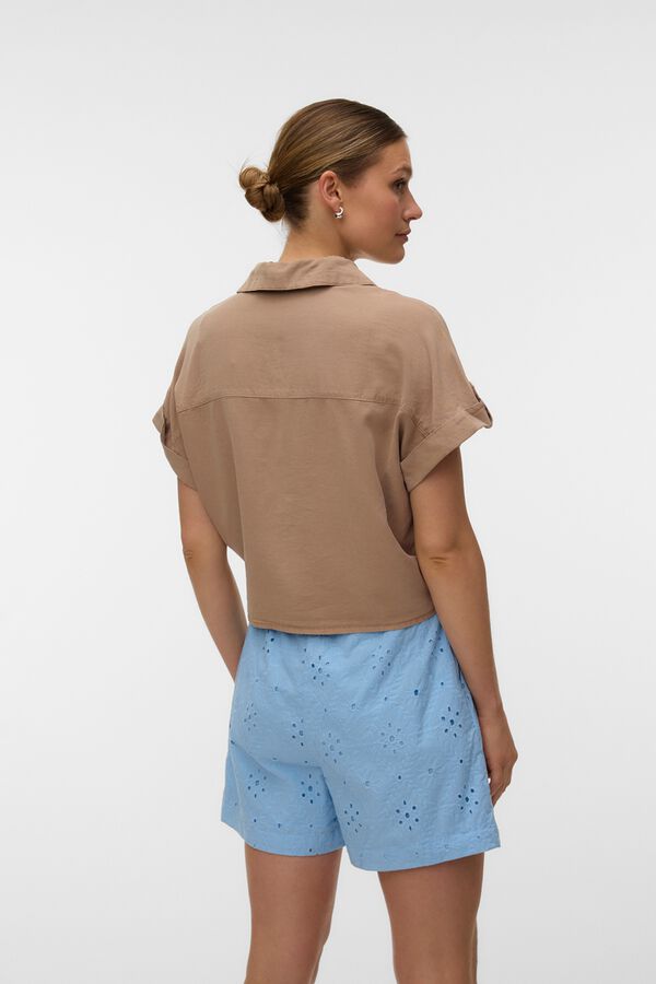 Vero Moda Camisa em tencel com n&oacute; frontal Castanho