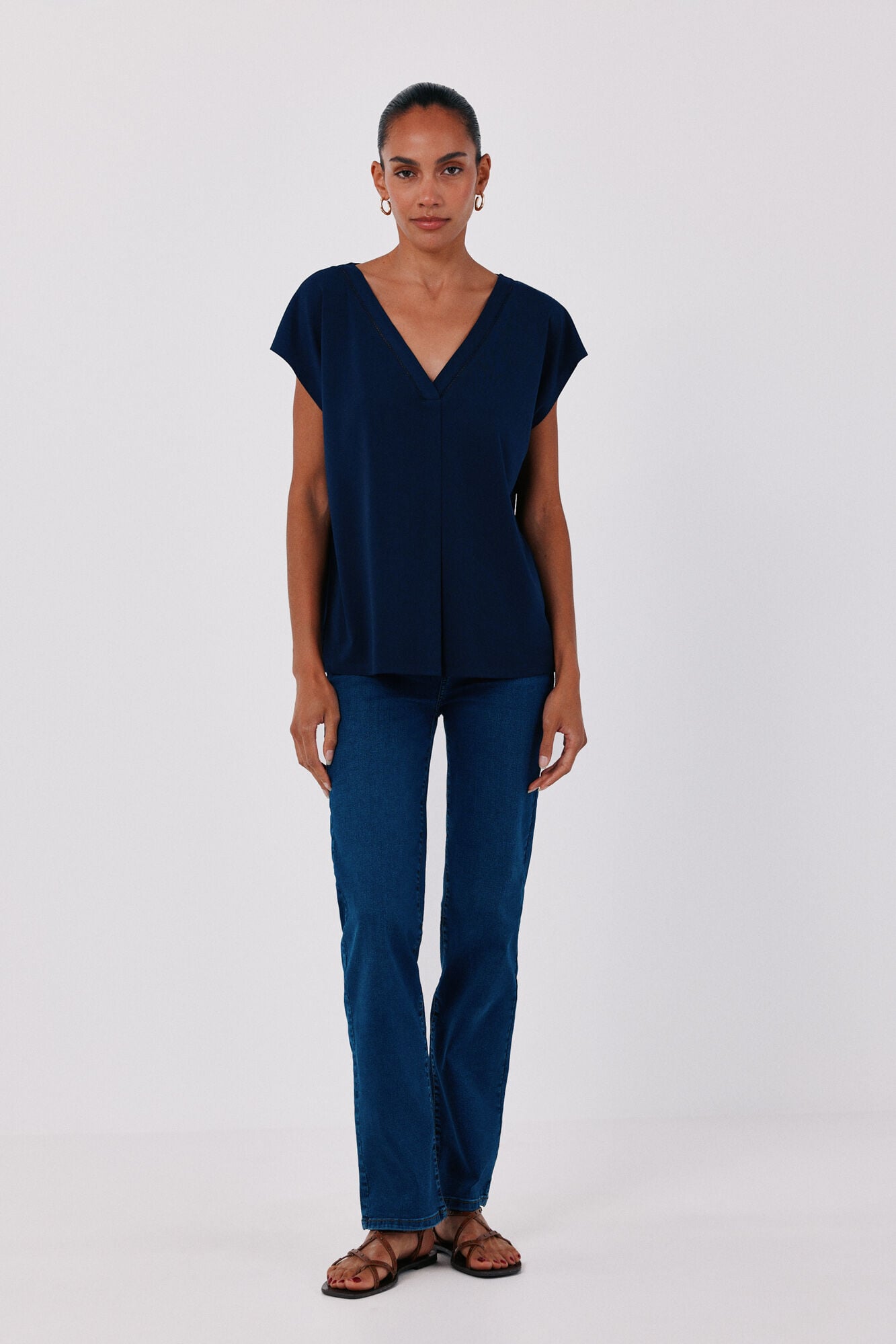Cortefiel V-neck T-shirt with lace detail