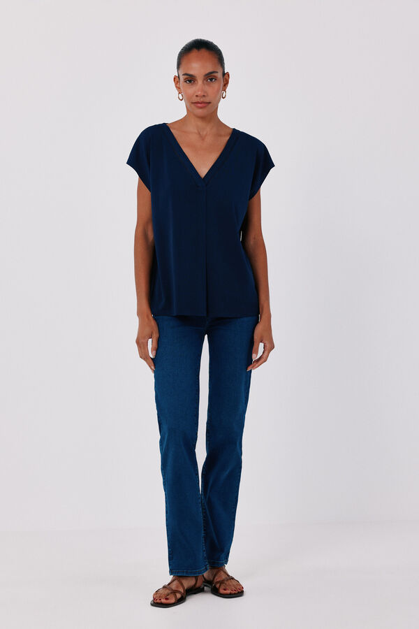 Cortefiel V-neck T-shirt with lace detail Navy