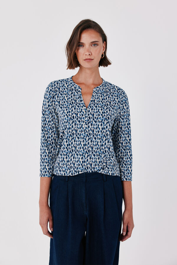 Cortefiel Henley T-shirt Printed blue