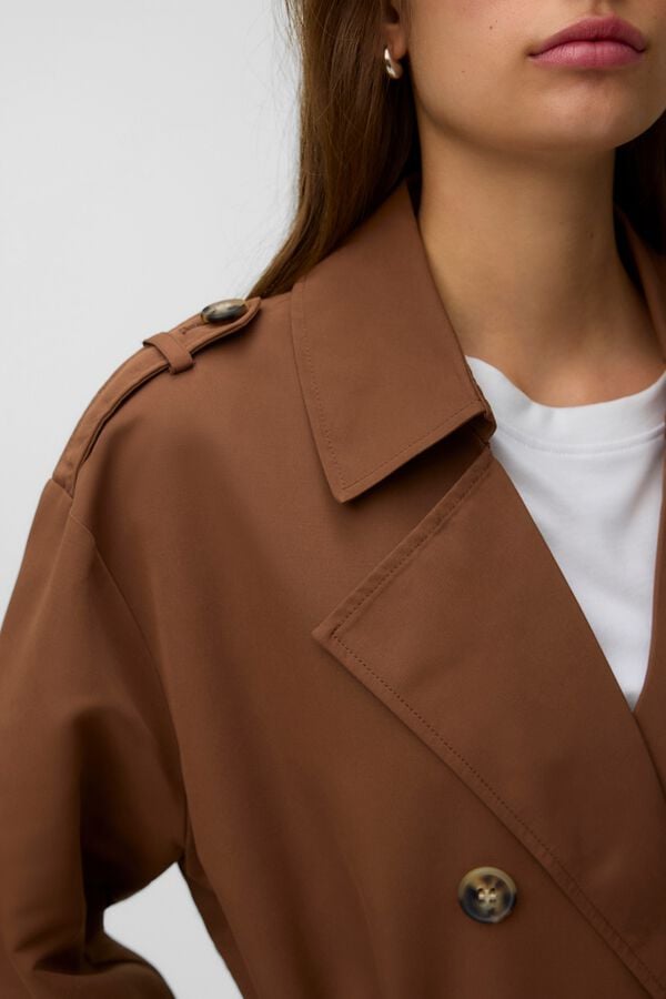 Vero Moda Long trench coat with belt Dark brown