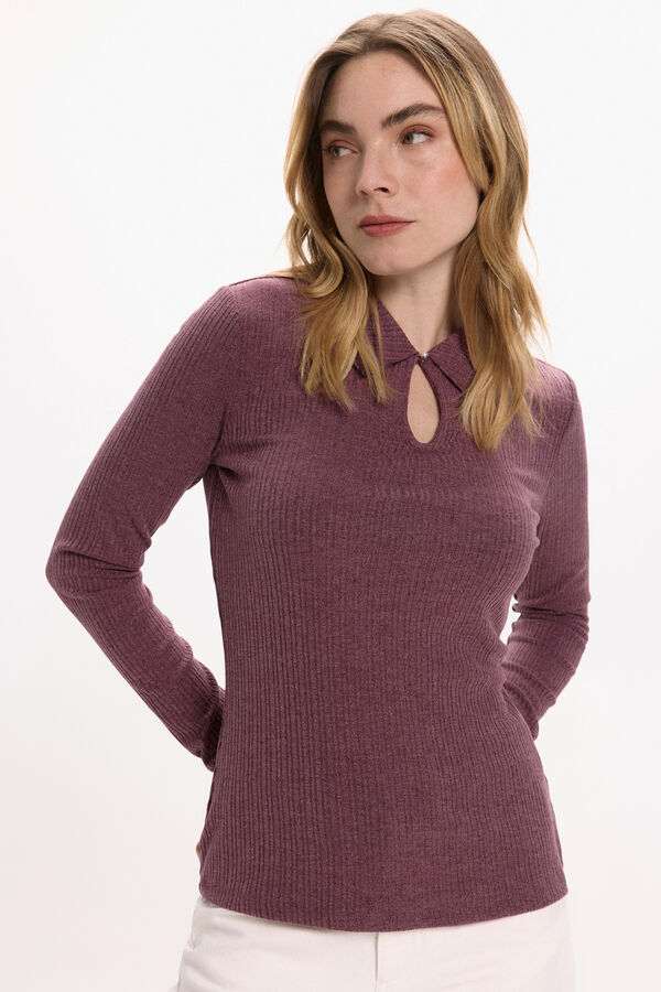 Vila Top de manga polo de gola comprida Subiu