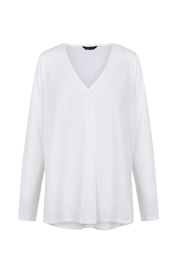 Cortefiel Round neck pleated blouse White