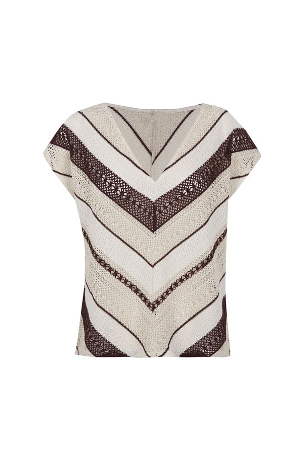 Cortefiel Multicoloured crochet T-shirt Maroon