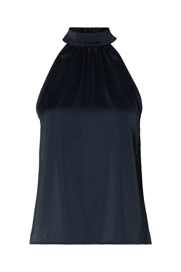 Cortefiel Sleeveless halterneck top made with recycled materials. Blue