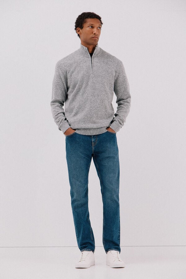 Cortefiel Twisted-knit wool jumper with zip Grey