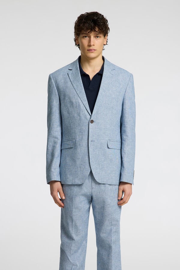 Selected Linen jacket with flap Blue