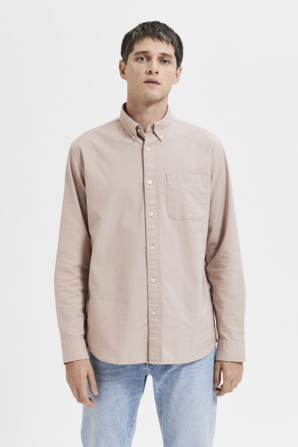 Cortefiel Long-sleeved shirt with pocket in 100% cotton Grey