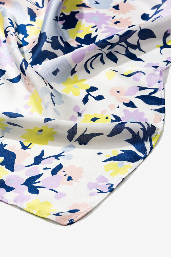 Cortefiel Floral Print Satin Scarf Blue