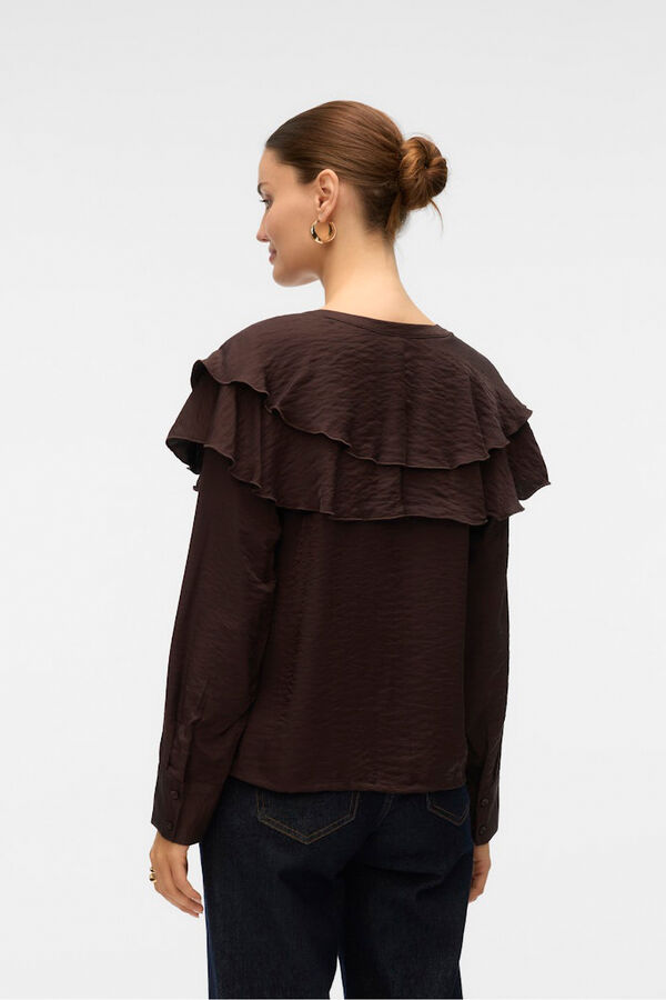 Vero Moda Ruffled neck blouse  Dark brown