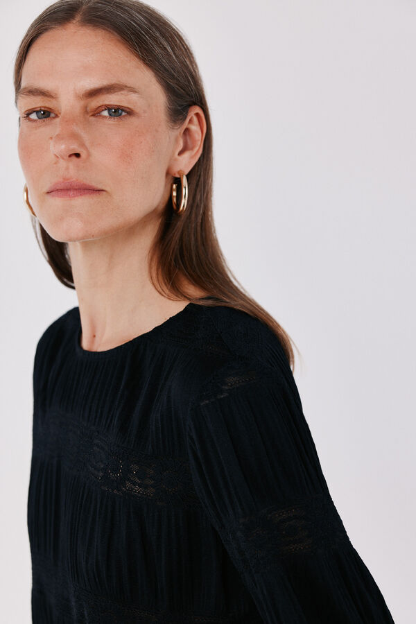 Cortefiel Floral fluid T-shirt Black