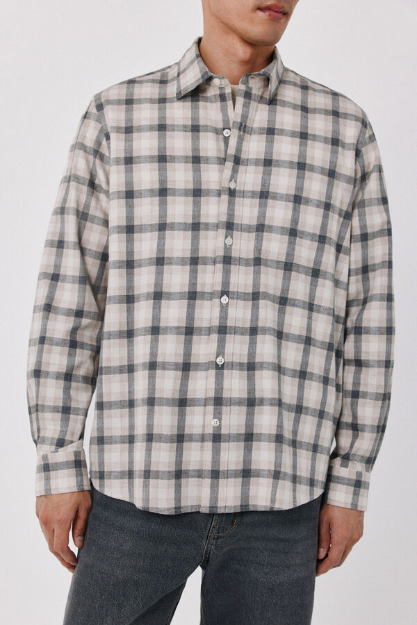 Cortefiel Cotton plaid shirt Beige