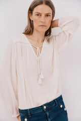 Cortefiel Blusa com borlas Branco