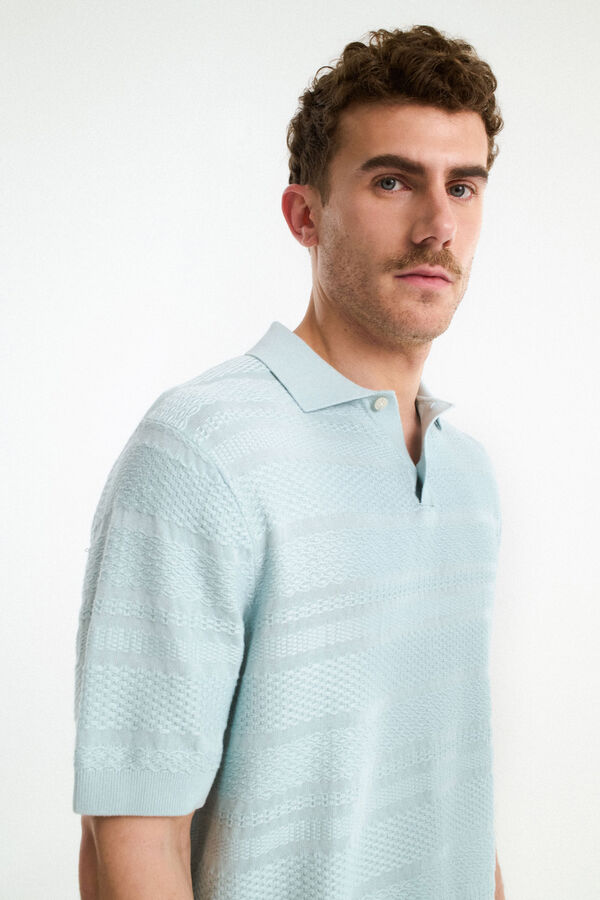 Selected Short sleeve structured jersey-knit polo shirt  Blue