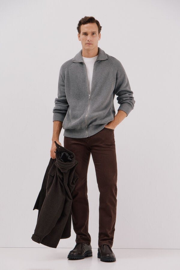 Cortefiel Cotton knit jersey-knit with zip fastening fastening Grey