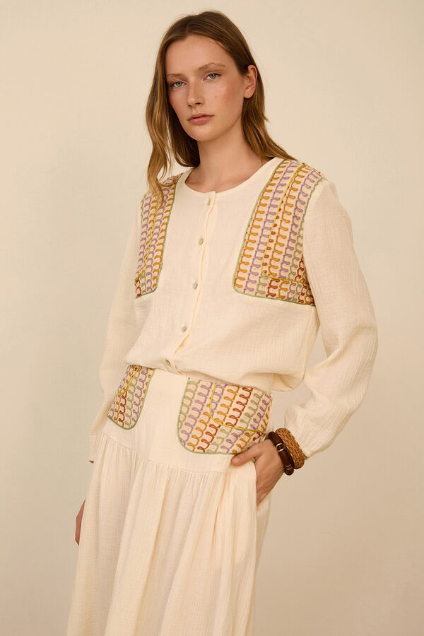 Meisie Blusa bimaterial com len&ccedil;o Branco