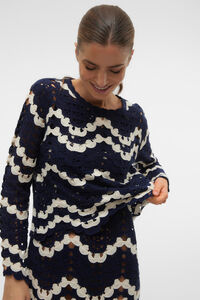 Cortefiel Long-sleeved crochet top Navy