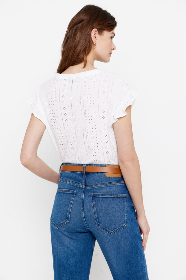 Cortefiel Jersey-knit T-shirt with openwork detail White