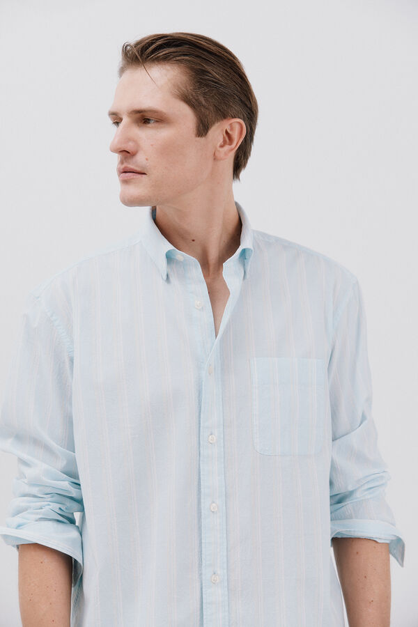 Cortefiel Striped seersucker shirt Blue