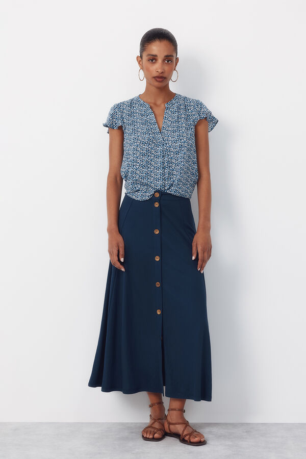 Cortefiel Fluid flutter sleeve blouse Printed blue