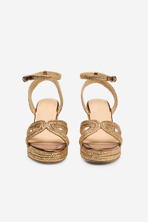 Cortefiel Raffia wedge sandal Gold