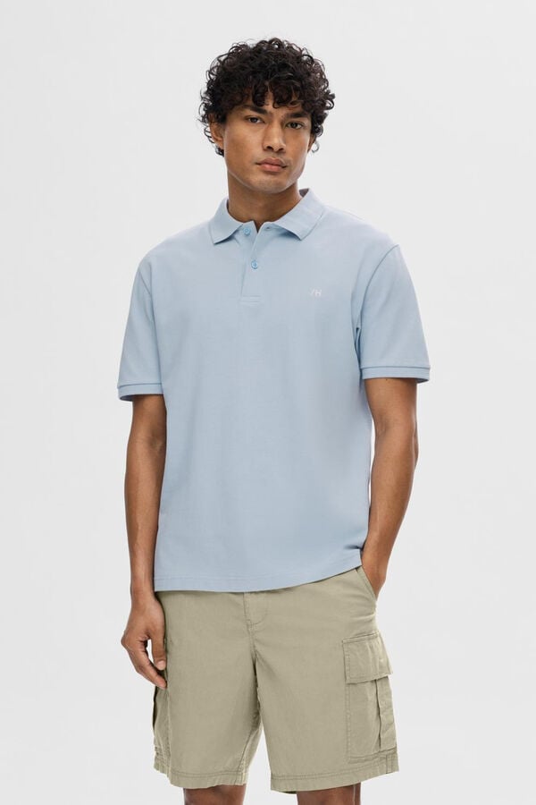 Cortefiel Short-sleeved 100% organic cotton polo shirt with embroidered logo. Blue