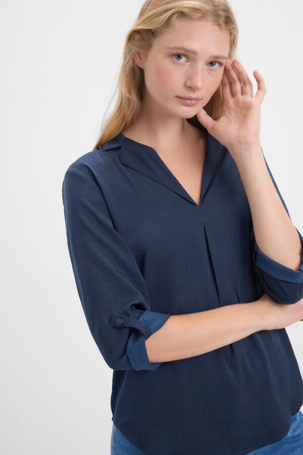 Cortefiel Satin blouse with lapel collar Navy