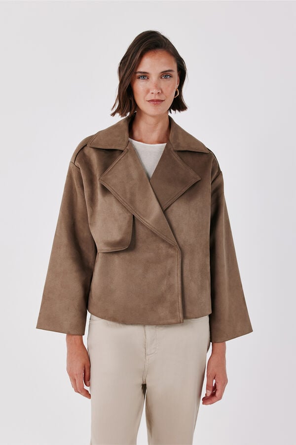 Cortefiel Faux suede short trench Beige