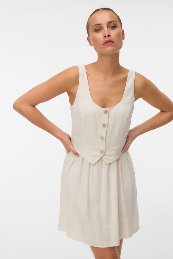 Vero Moda Vestido curto em linho Tostado