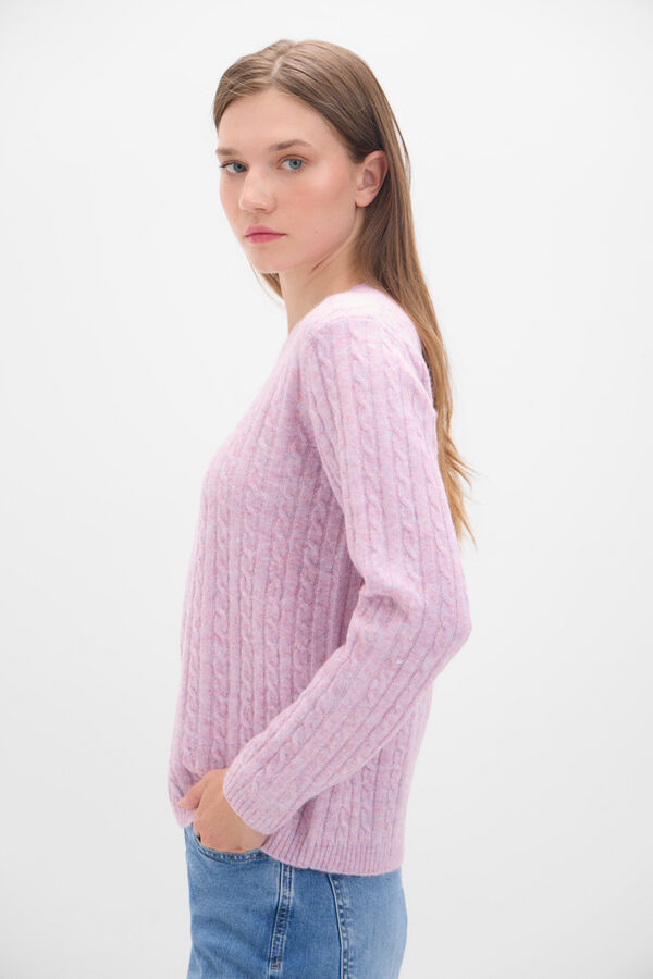 Cortefiel Soft cross-knit sweater Lilac