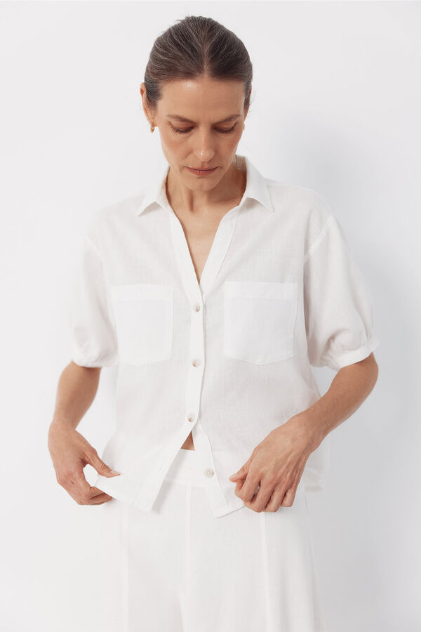 Cortefiel Rustic short sleeve shirt White