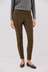 Cortefiel Women's suede effect leggings Kaki