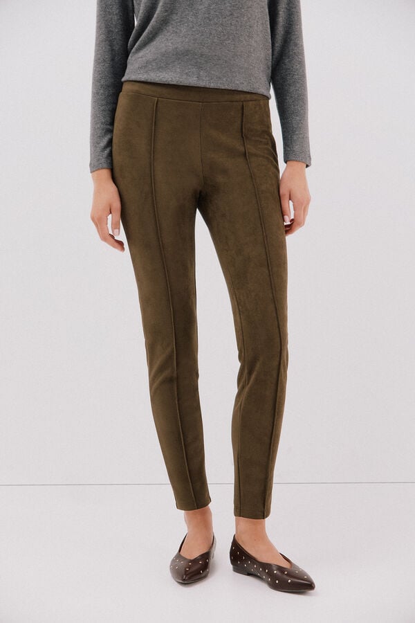 Cortefiel Women's suede effect leggings Kaki
