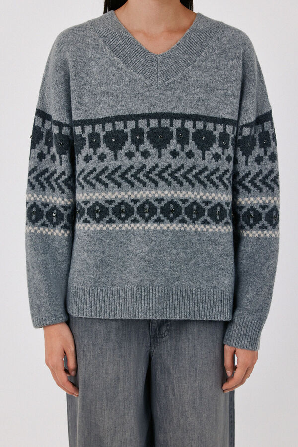 Cortefiel Jacquard gemstones jumper Grey