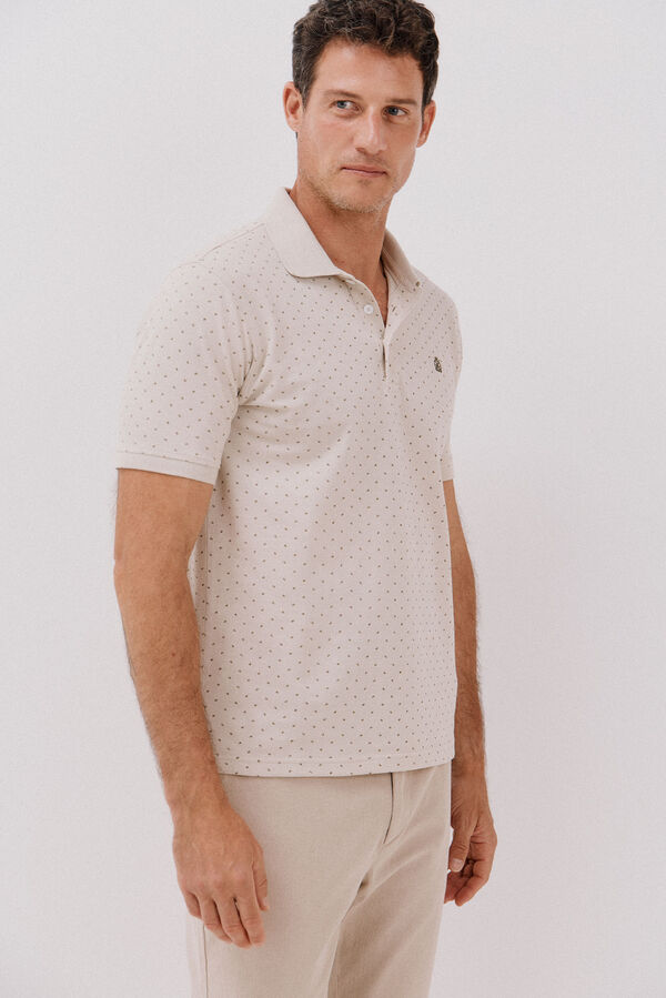 Cortefiel Printed piqué polo shirt Beige