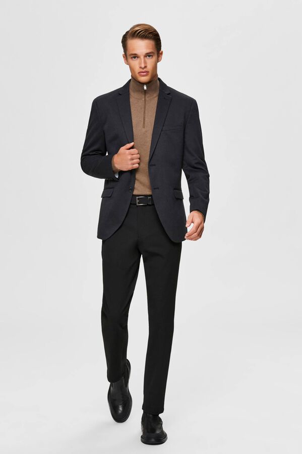 Selected Camisola de malha com meio fecho-&eacute;clair 100% algod&atilde;o Castanho