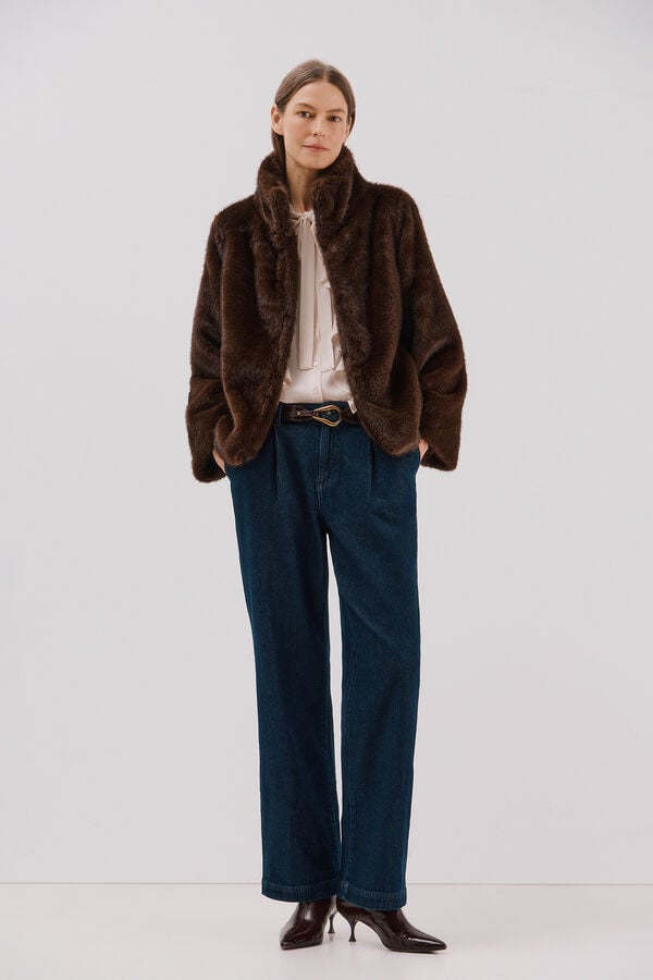 Cortefiel Faux fur jacket Dark brown