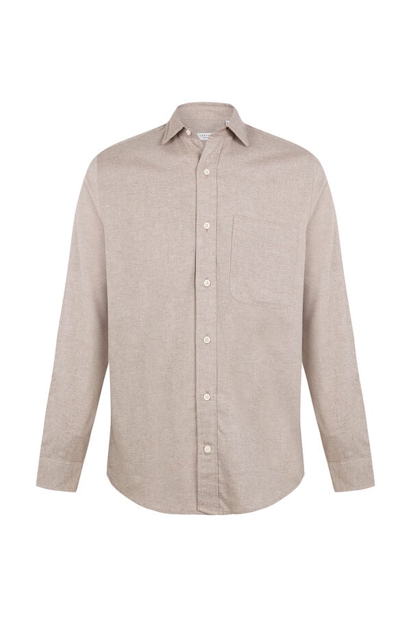 Cortefiel Flannel herringbone shirt Beige
