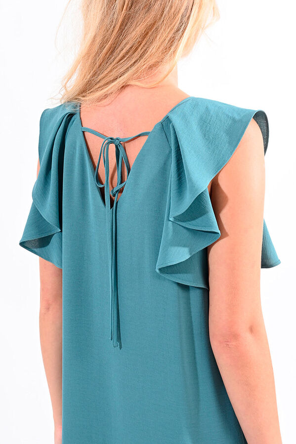 Cortefiel Dress with short butterfly sleeves with pleats Turquoise