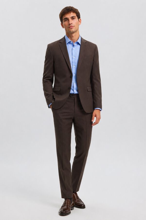 Selected Cal&ccedil;as de fato Slim Fit Castanho