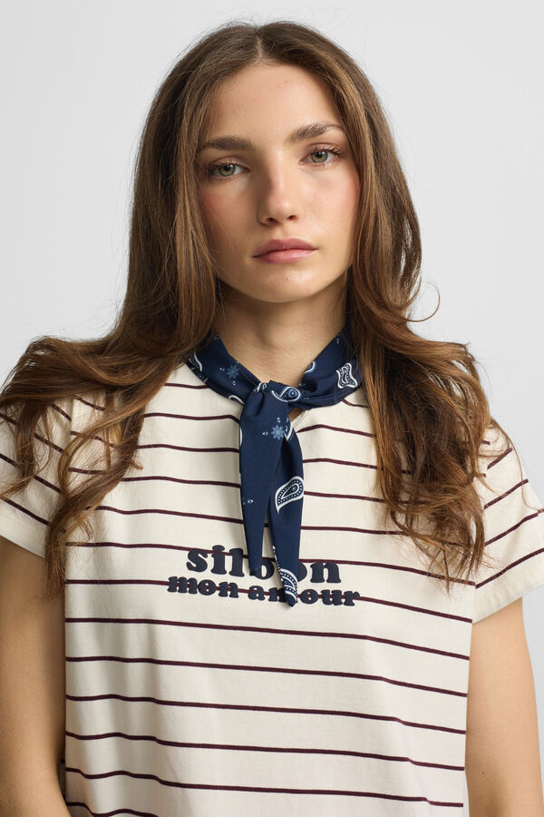 Silbon T-shirt mulher com aplica&ccedil;&atilde;o silbon bandana Impress&atilde;o