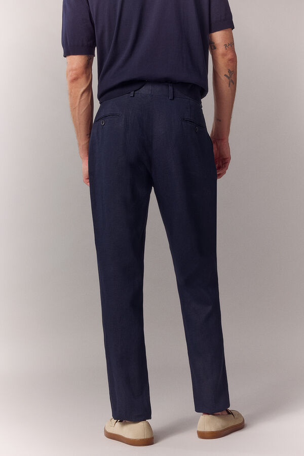 OOTO Cal&ccedil;a de fato coordenado em linho Azul