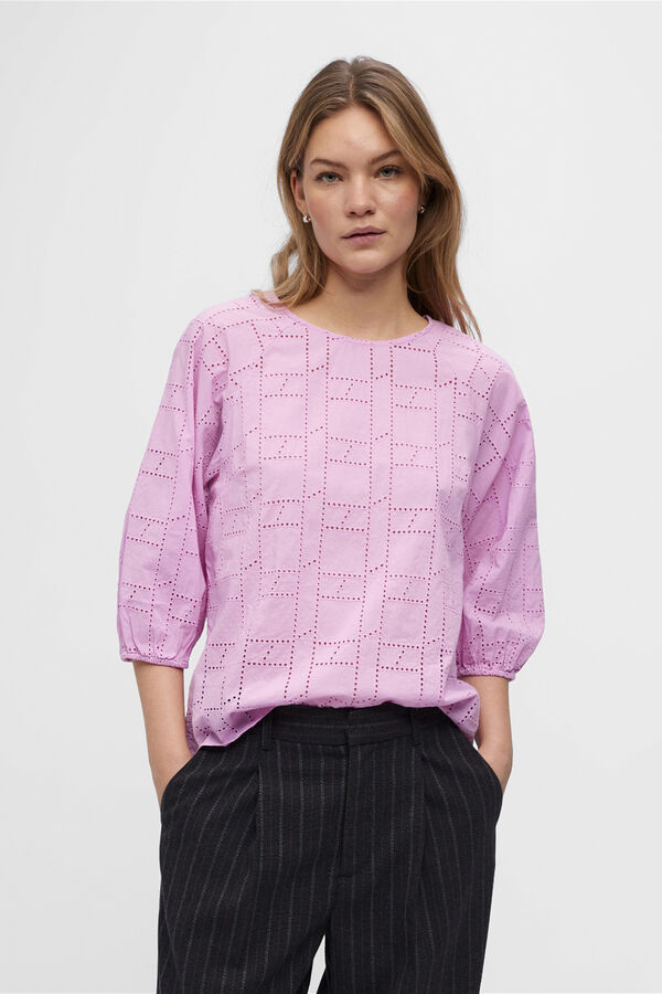 Cortefiel Perforated embroidered blouse Lilac