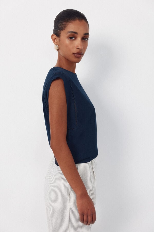Cortefiel T-shirt with lace trim at the armhole Navy