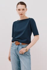 Cortefiel T-shirt básica decote barco Azul