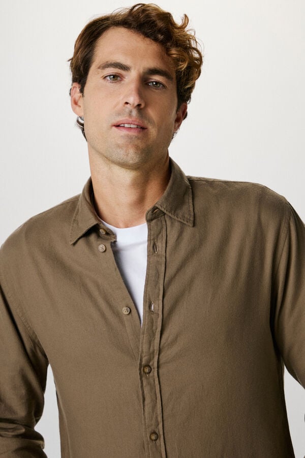 Selected Slim fit long sleeve shirt . Brown