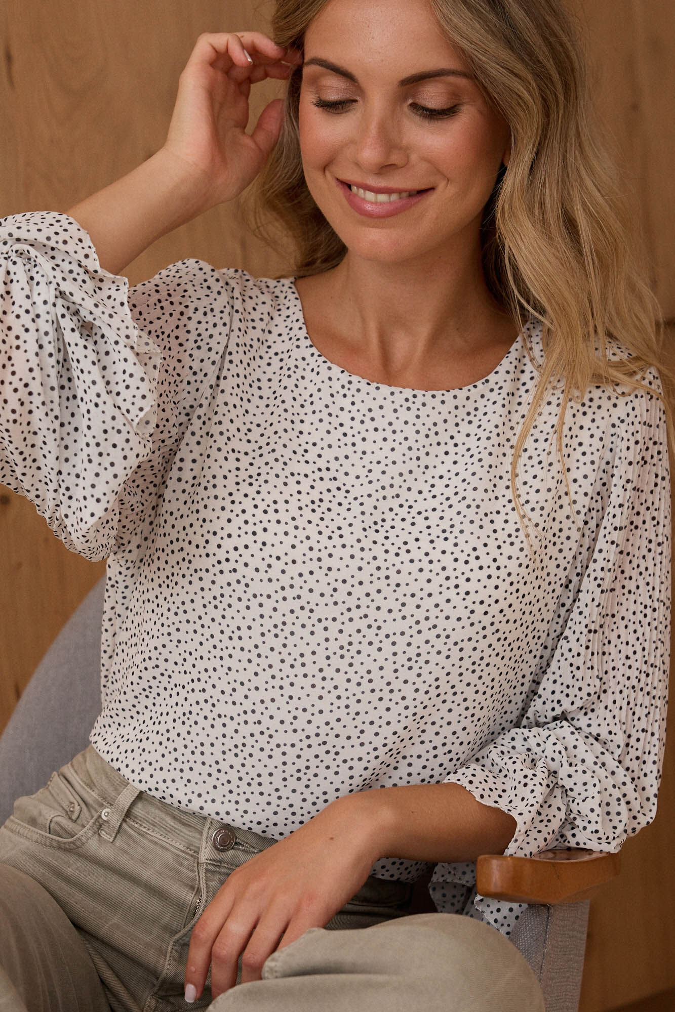 Women's white blouse with black polka dots best sale