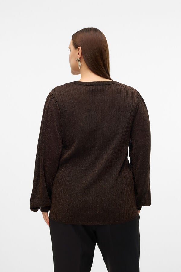 Cortefiel Long sleeve top with lurex plus size  Dark brown